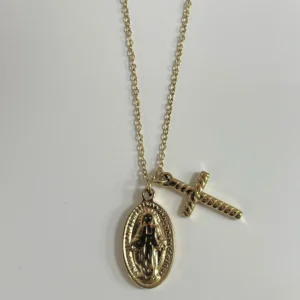 GARGANTILLA CRUZ Y VIRGEN DORADO