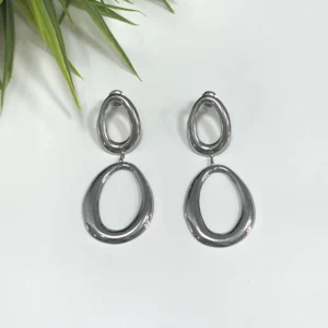PENDIENTES DUO OVAL PLATEADOS
